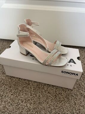 Sonoma Silver Rhinestone Low Block Heel Sandals